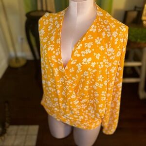 Lane Bryant Yellow Floral Surplice Blouse